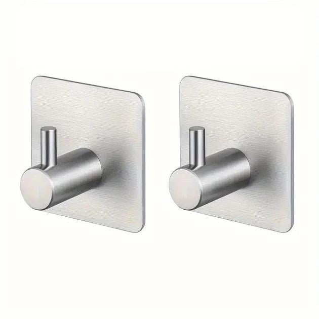 Набір гачків настінні самоклеючі у ванну для рушників мочалок халатів в кухню душ або в передпокій без свердління нержавіюча сталь 2 шт.