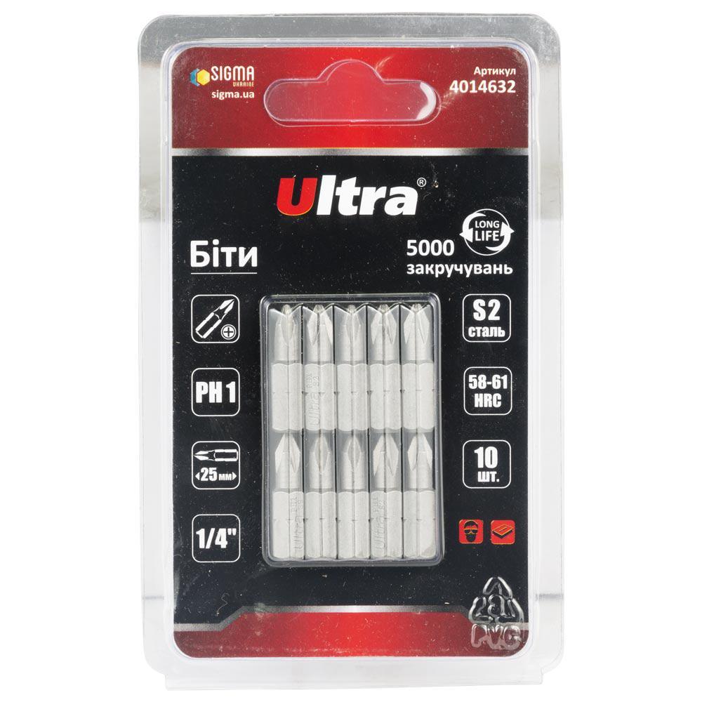Набор бит Ultra PH1 x 25 мм 1/4" 10 шт. S2 в блистере (4014632)