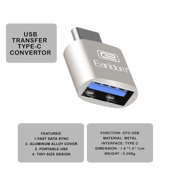 Адаптер Earldom ET-OT41 OTG Type-C на USB для смартфонів та планшетів Сірий - фото 2