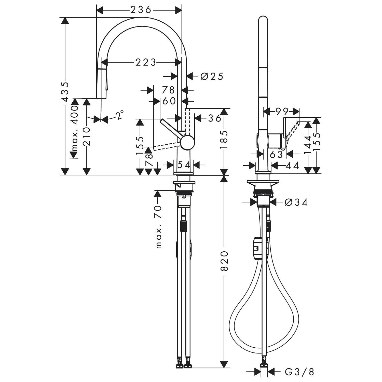 Cмеситель для кухни Hansgrohe Talis M54 72800340 с видвижной лейкой Сатин (157535) - фото 2