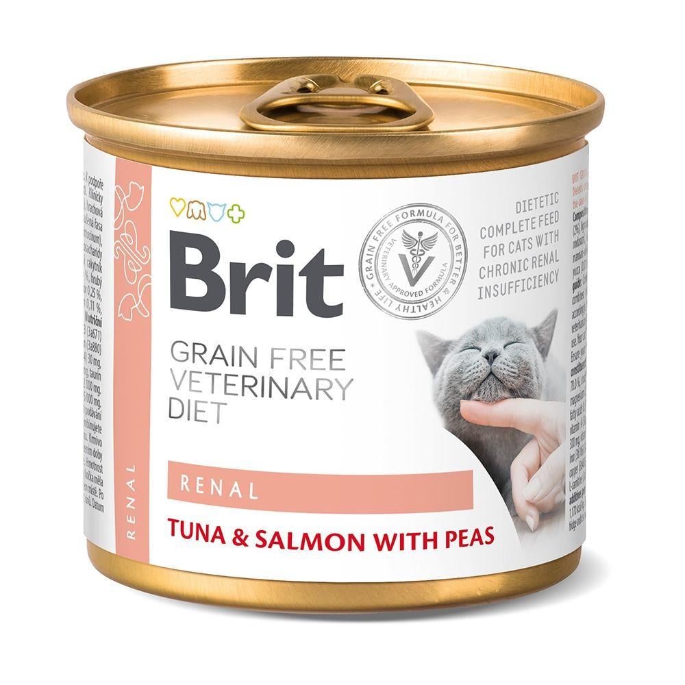 Корм влажный Brit Grain Free Veterinary Diets Renal для взрослых кошек с хронической почечной недостаточностью с тунцом лососем 200 г (34806841)