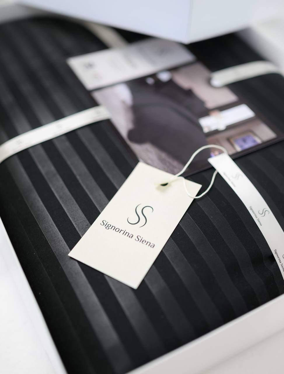 Комплект постільної білизни Signorina Siena зі страйп-сатину двоспальний 50x70 см/70x70 см Чорний (006D) - фото 2