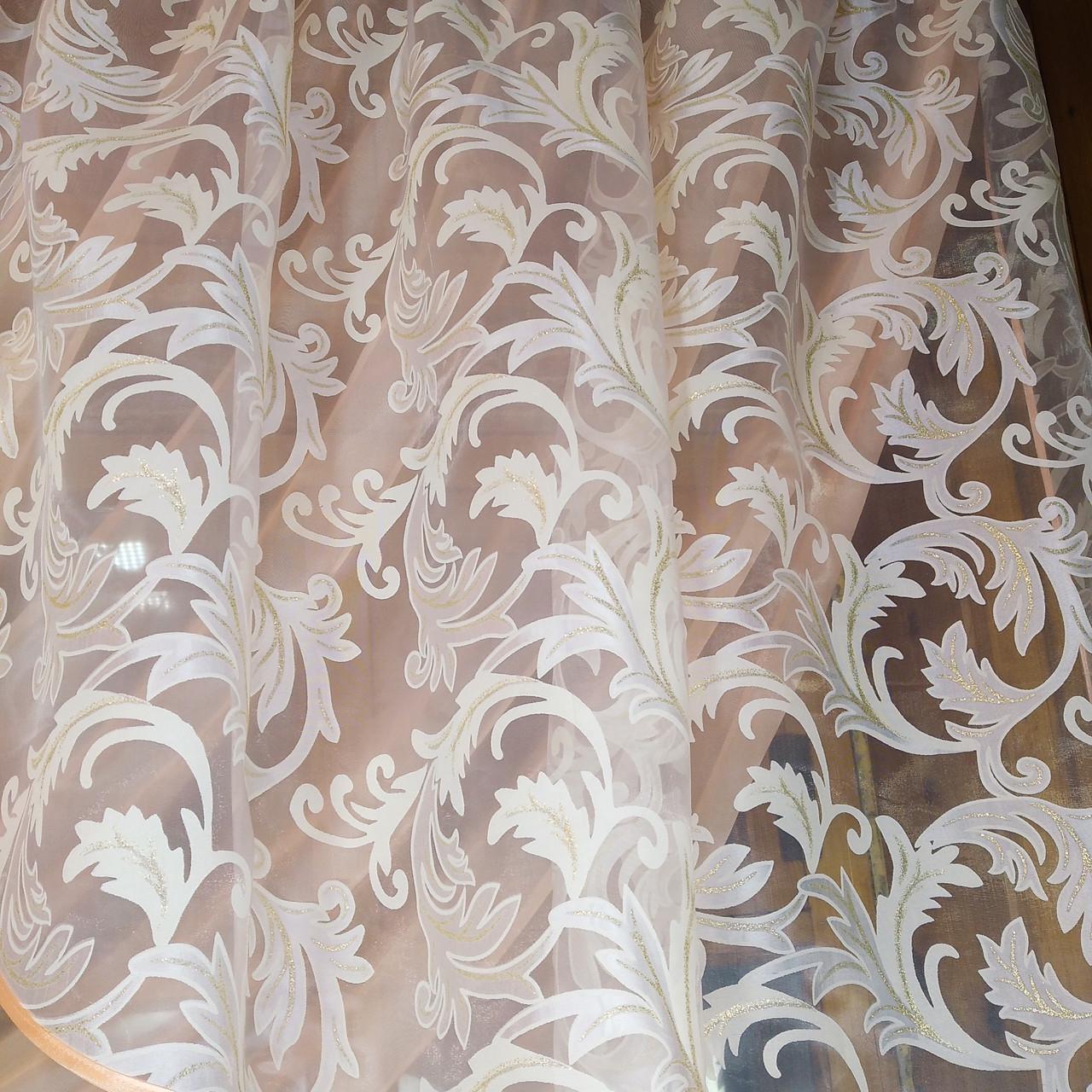 Фіранка готова коротка Камелія вензель права Персиковий/Кремовий - фото 5 Фіранка готова коротка Камелія вензель права Персиковий/Кремовий - фото 5