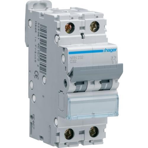 Автоматичний вимикач Hager 32A 20kA 2 полюси тип C NRN232 (13810)
