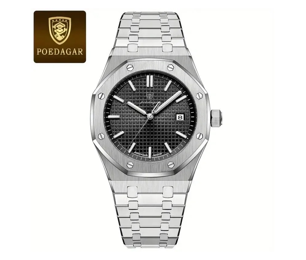 Наручний годинник чоловічий Poedagar Piguet чорний циферблат Сріблястий (wt0550) - фото 2