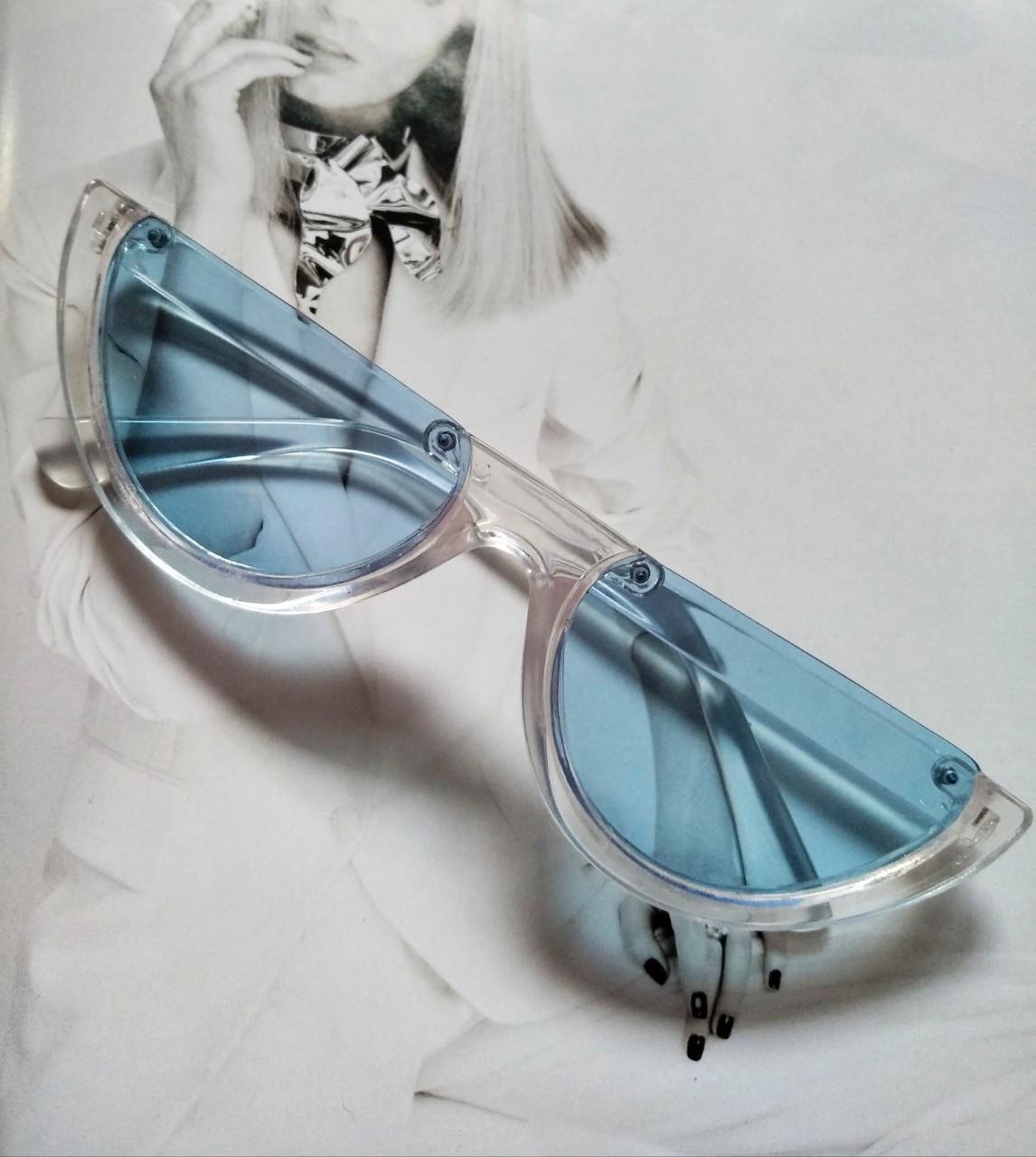 Солнцезащитные очки стильные с обрезанной оправой Прозрачный/Голубой