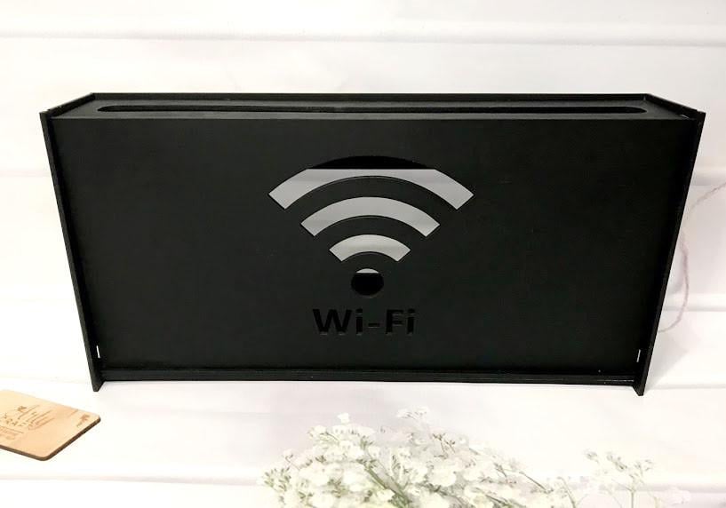 Коробка для роутера Wi-Fi деревянная на стену 40х20х8 см Черный (171) - фото 2