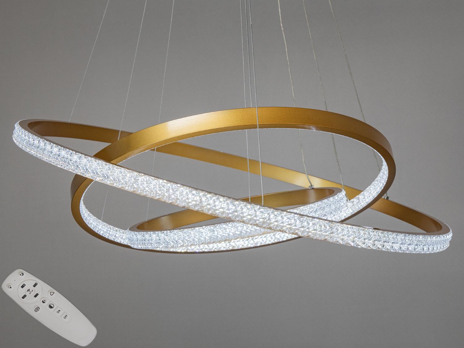 Люстра светодиодная подвес с пультом димером 165 Вт Золотой (D2489-800+600+400G)