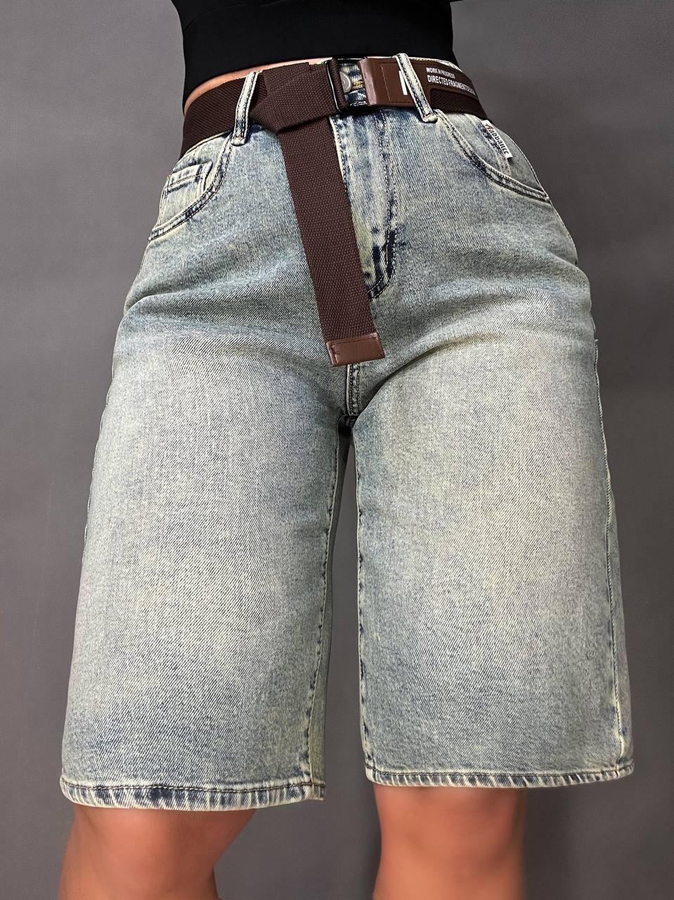 Шорты женские джинсовые Liana 447 бермуды высокая посадка стрейч с ремнем р. 30 Голубой (4036)