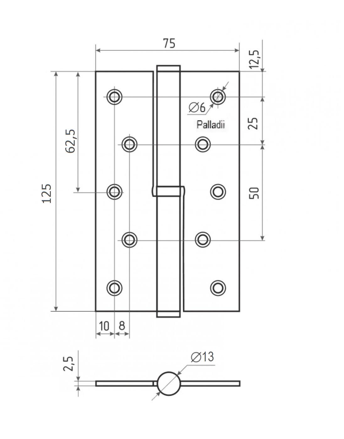 Петля для двери врезная разъемная Paladii левая 1ВВ BN 125х75х2,5 мм 2 шт. черный (ПП109) - фото 3