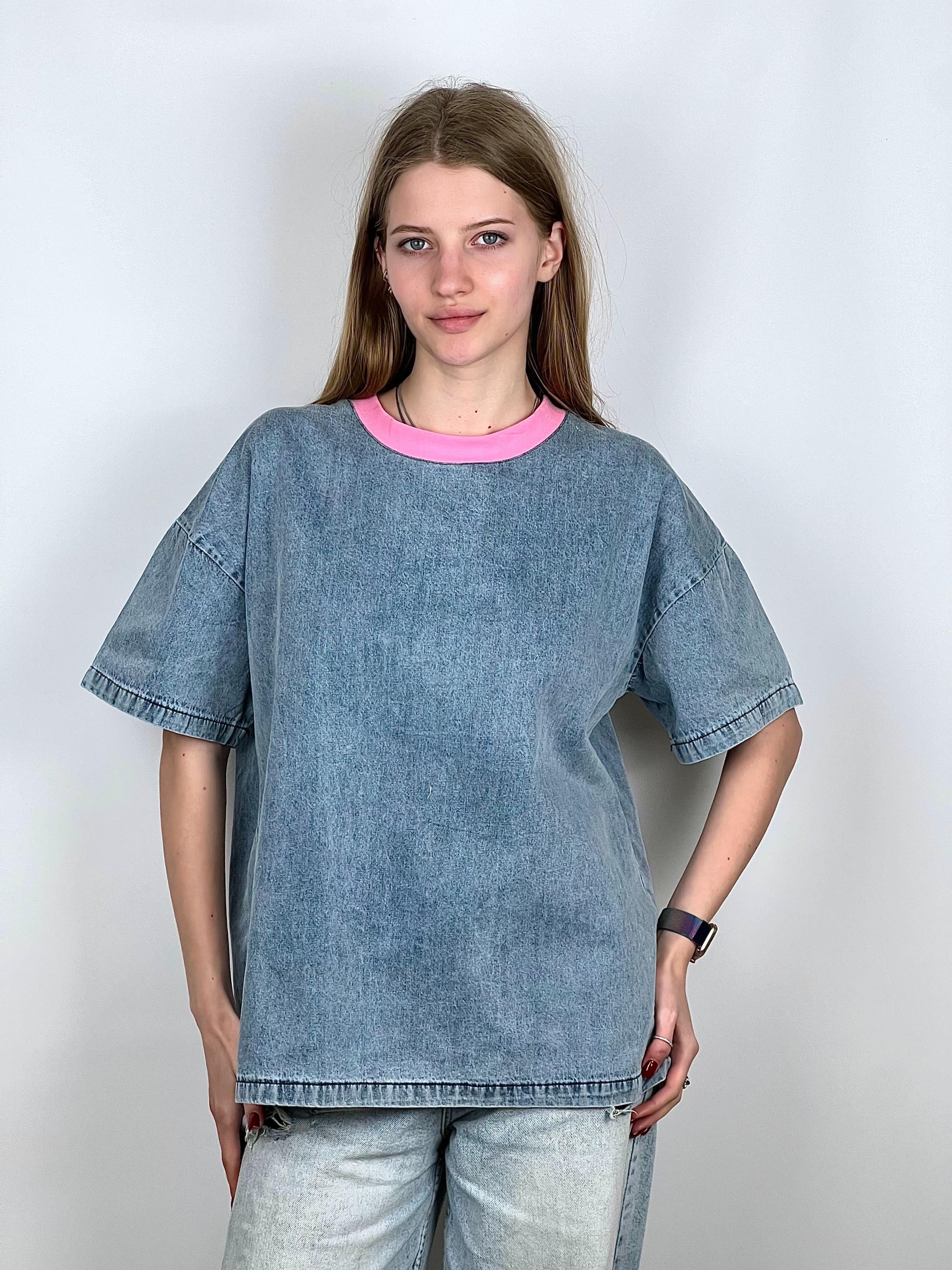 Футболка женская из денима OS Розовый (#25018-02)