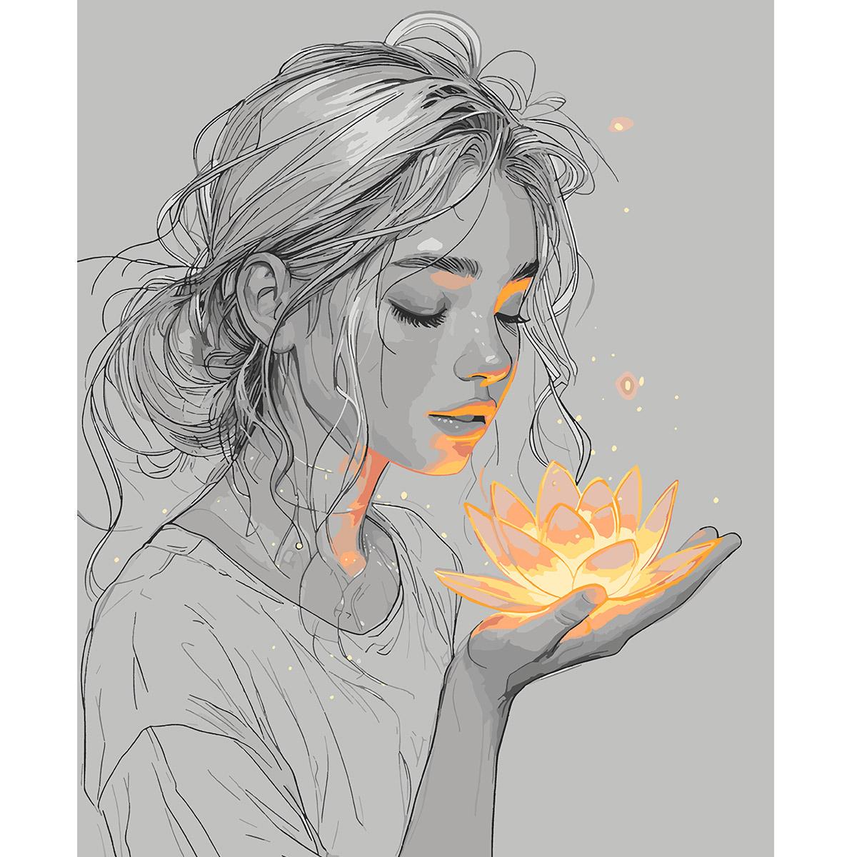 Картина по номерам Santi Девушка с лотосом 40x50 см с LED подсветкой (Top-955106)