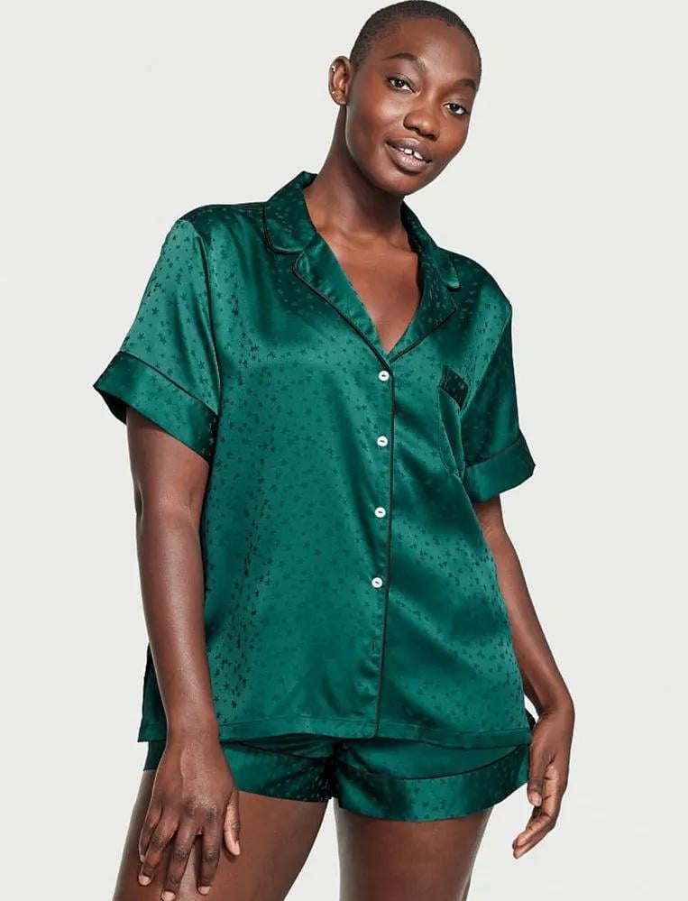 Пижама женская Victoria's Secret Satin Short Pajama Set сатиновая XS Изумрудный (13783766)