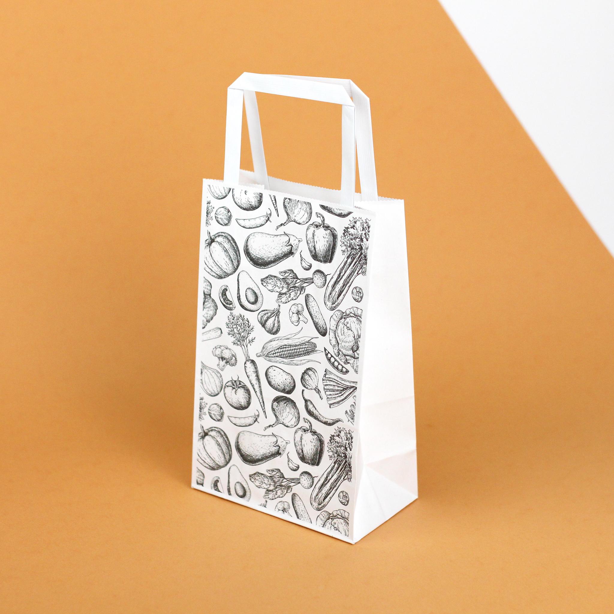 Пакет крафт подарунковий з принтом Продукти 150х90х240 мм 20 шт. Білий