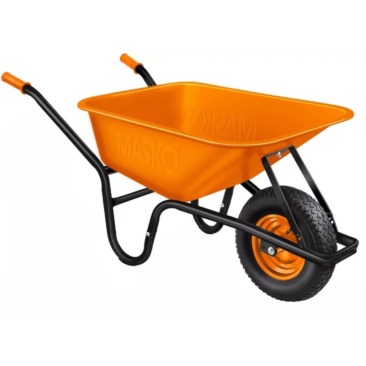 Тачка садовая строительная MASKO со стальными дисками 100 л/250 кг 141x58x59 см Оранжевый