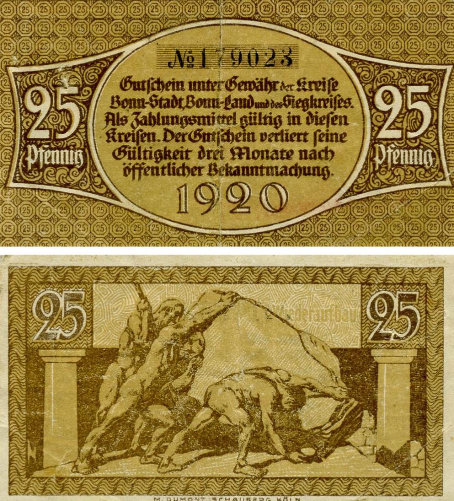 Коллекционная банкнота Германия Нотгельд 25 пфеннигов 1920 F-VF Кельн (Б18567)