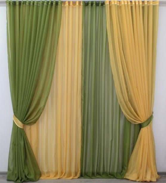 Шторы Инь/Янь шифон 3x2,8 м 4 шт. Оливковый/Янтарний (010дк)