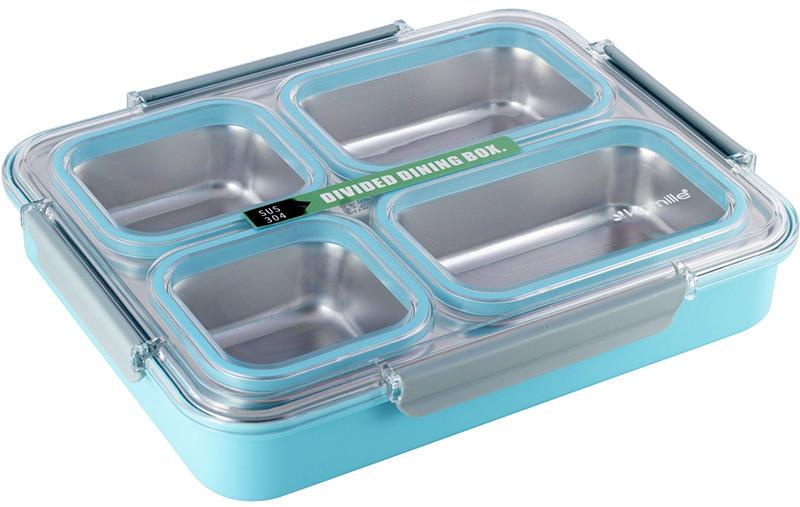 Ланч-бокс Kamille Snack на 4 секции пластик и нержавеющая сталь 1800 мл Голубой