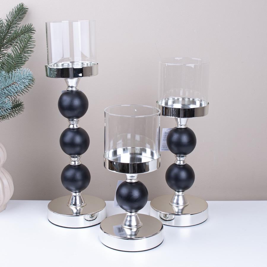 Срібні Підсвічники з чорними кулями 3 шт. (7391-3) - фото 1 Срібні Підсвічники з чорними кулями 3 шт. (7391-3) - фото 1