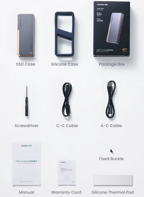 Кишеня зовнішня UGREEN CM642 40Gbps M.2 NVMe SSD to USB4 SSD Case - фото 8