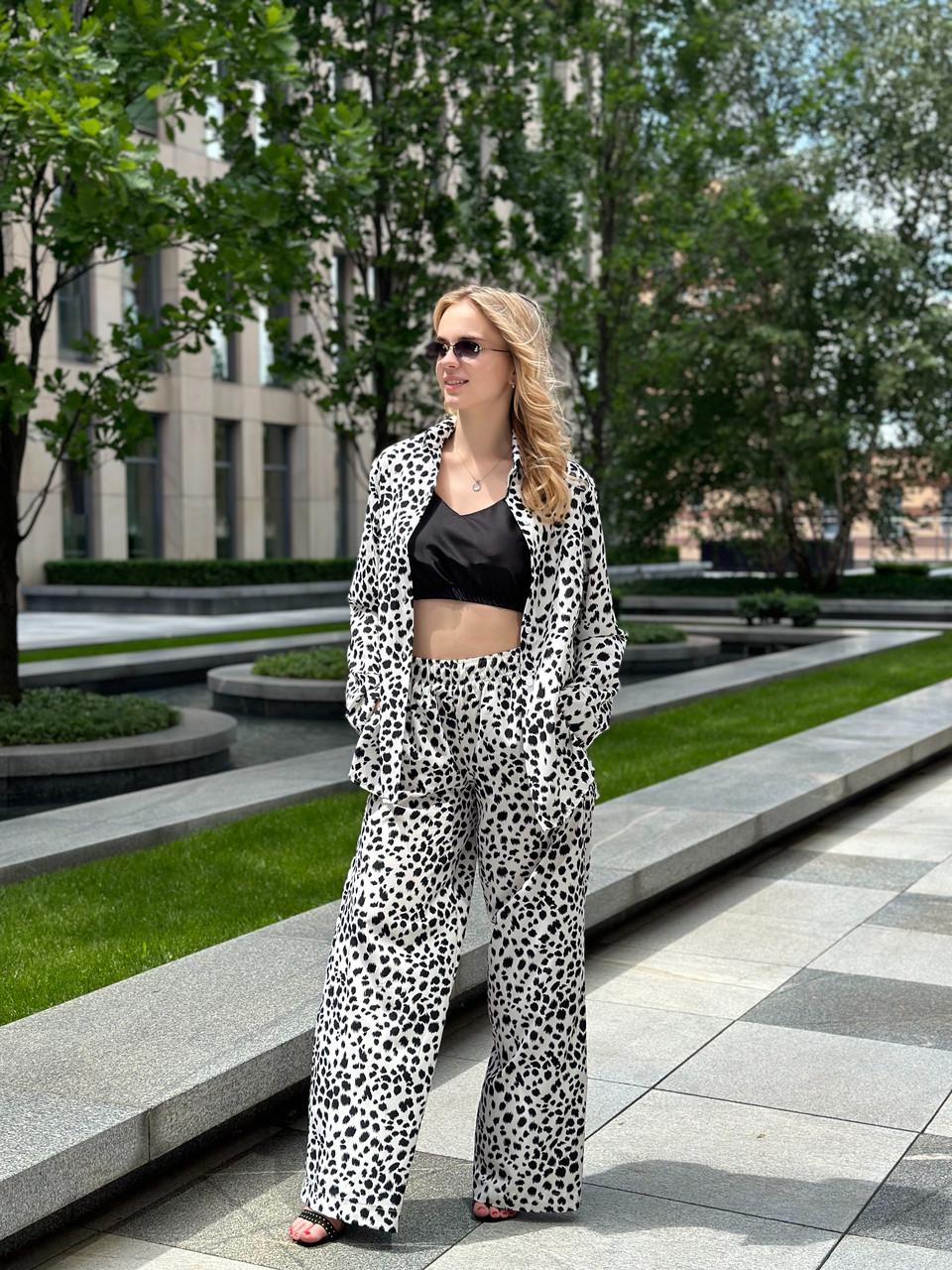 Костюм женский софт рубашка и брюки пятнистый узор 3XL Черно-белый (2656570184) - фото 5