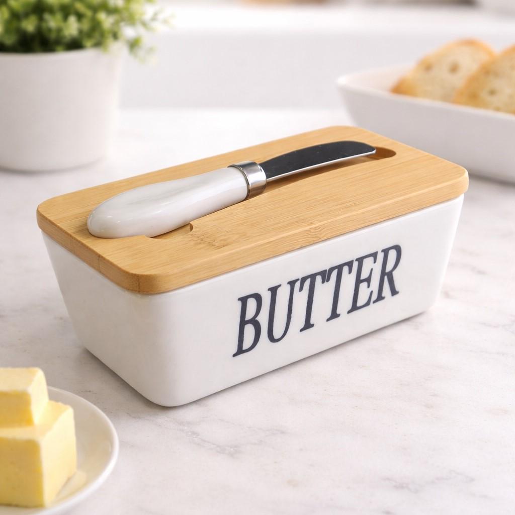 Масленка фарфоровая Butter с бамбуковой крышкой и ножом 15x8,5x7,5 см (31554754) Масленка фарфоровая Butter с бамбуковой крышкой и ножом 15x8,5x7,5 см (31554754)
