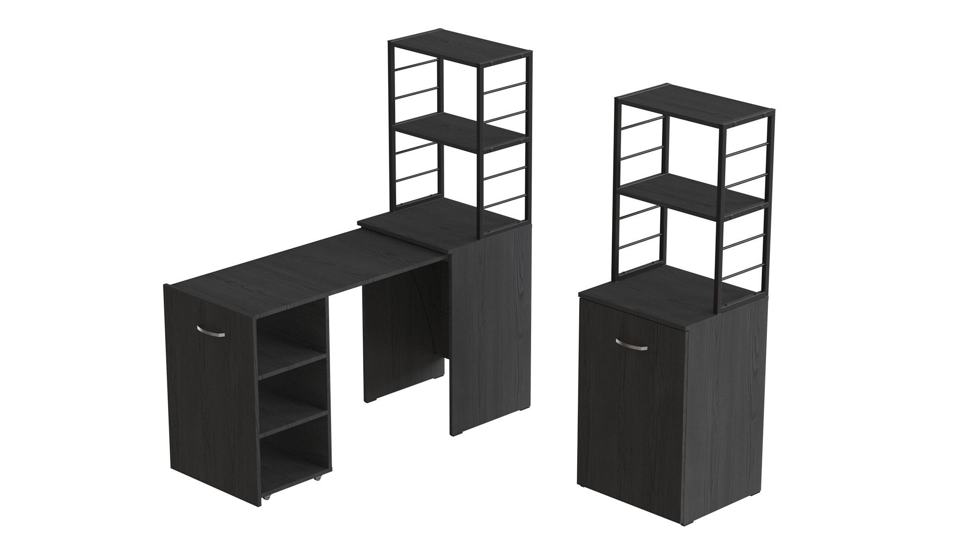 Стіл-тумба трансформер Ferrum-decor Смарт 4/2 з етажеркою метал/ДСП 16 мм 1430x1450x600 мм Чорний/Сосна Кембра (FRD-105132) - фото 3