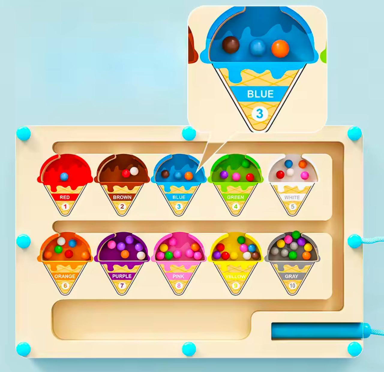 Деревянная развивающая игра Сортировка шариков по цветам | (7)