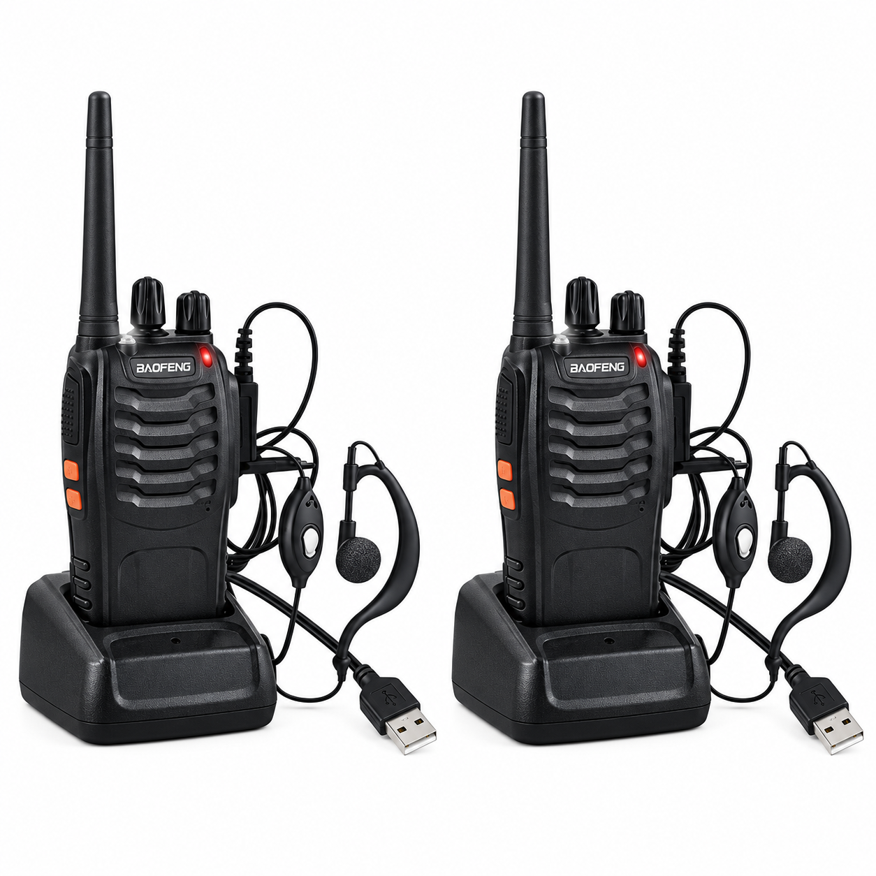 Рации Baofeng BF-888S комплект 2 шт. с USB-заряжанием и гарнитурами