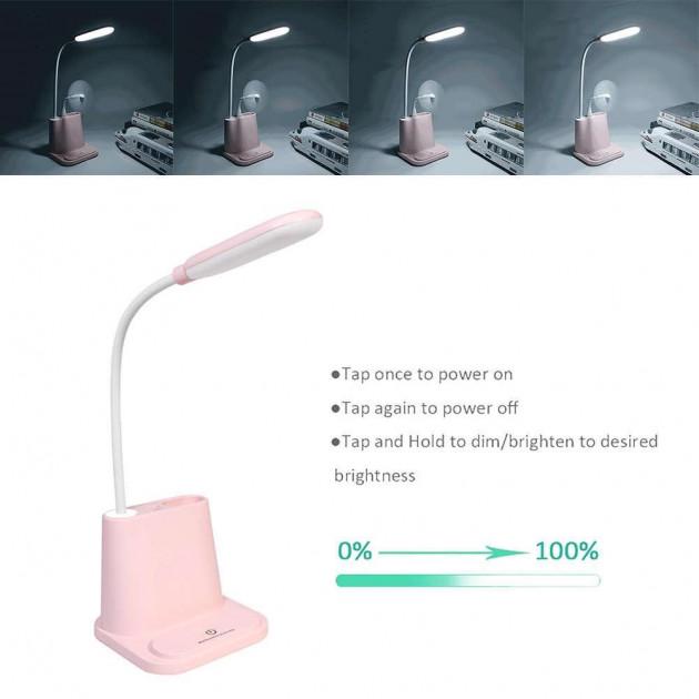 Настільна лампа Multifunctional DESK LAMP з вентилятором і тримачем Рожевий - фото 3