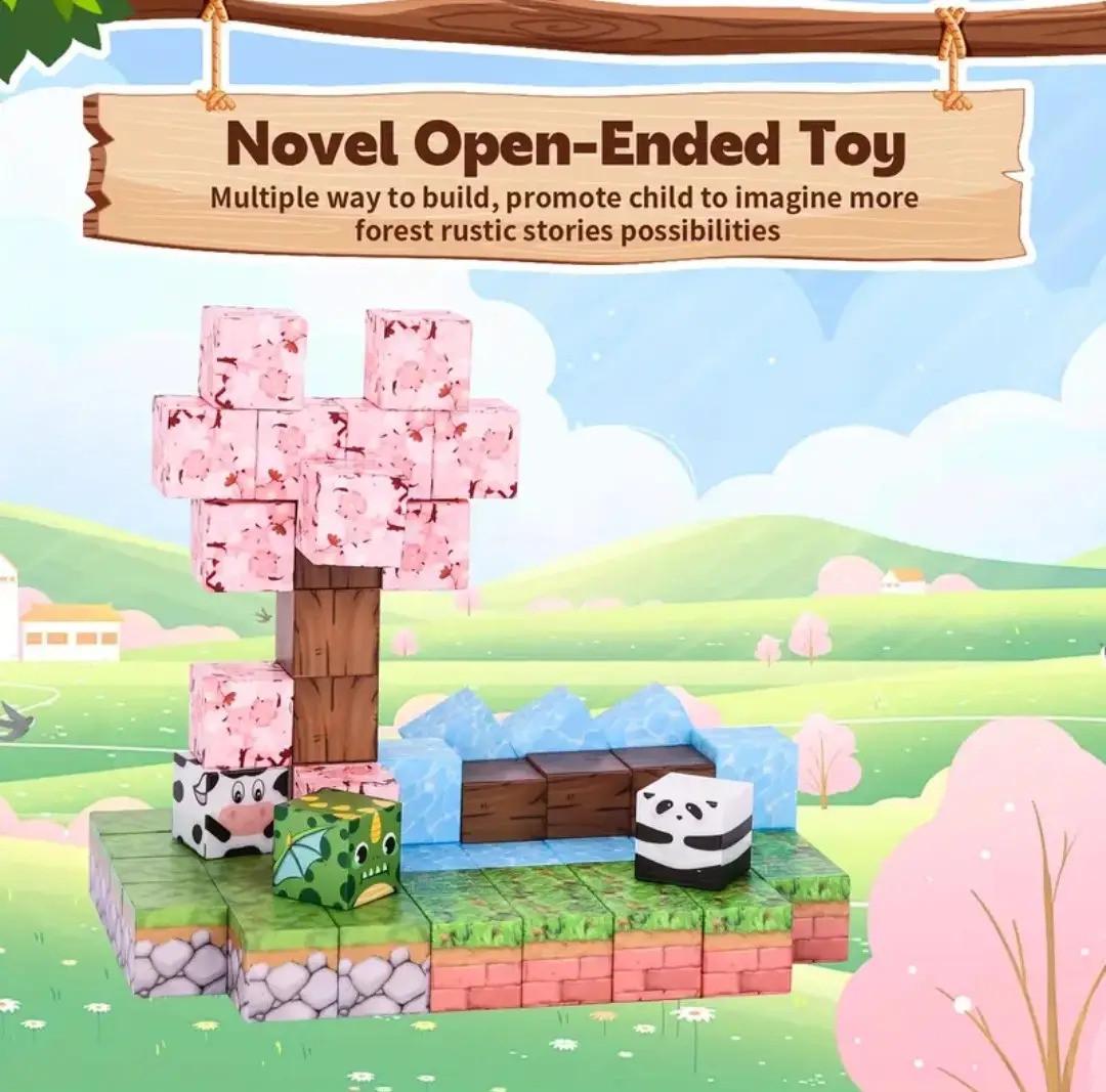 Конструктор магнітний Майнкрафт Вишневий сад з вітряком 100 кубиків - фото 2