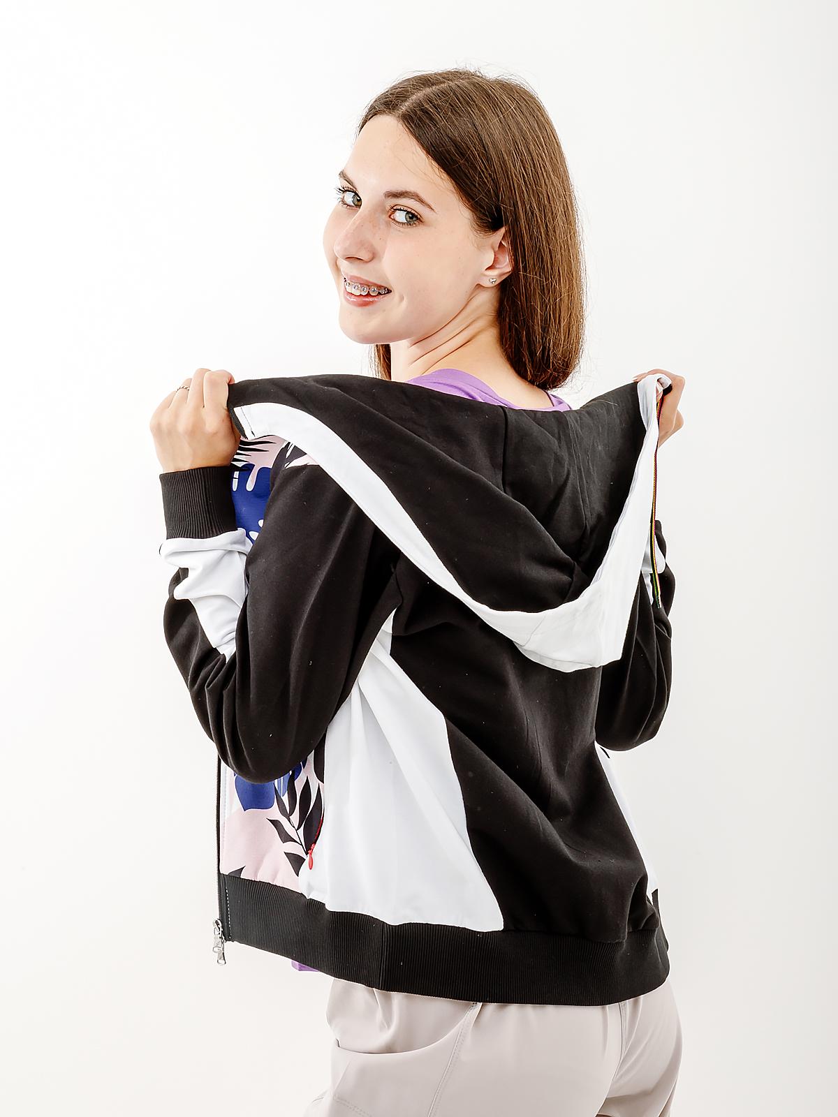 Толстовка жіноча Australian FLOWERS HOODIE ELASTIC FLEECE INSERT JACKET 2XL Чорний/Білий (7dLSDGC0009-002 2XL) - фото 2