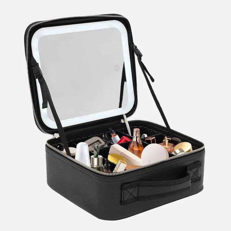 Косметичка дорожная CY-091 26x23x11 см с зеркалом и LED подсветкой Черный (9228)