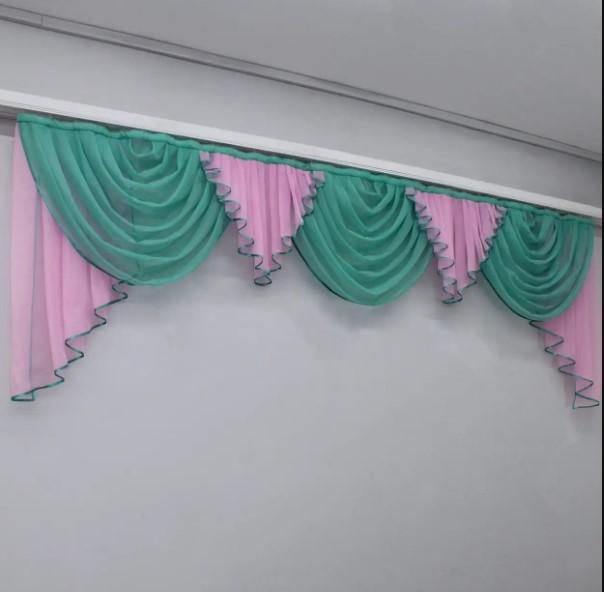 Ламбрекен в гостиную/спальню на карниз 3 м шифон Розовый/Голубой (071л)