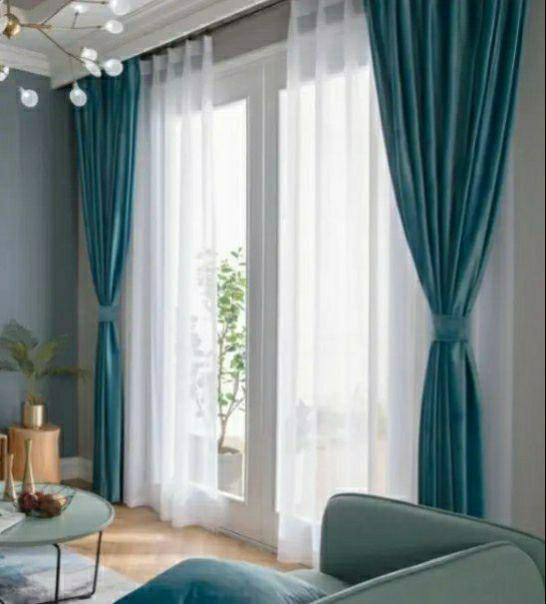 Шторы в гостиную/спальню бархат 1,5х2,7 м 2 шт. Морская волна (49ш)