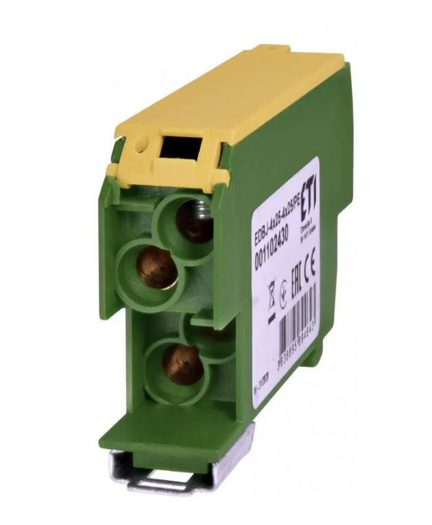 Блок розподільний ETI EDBJ-4x25-4x25/PE 100A вхід 4x25 мм2 вихід 4x25 мм2 на DIN-рейку (1102430)