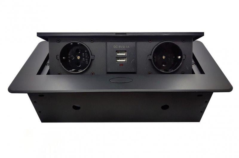 Удлинитель прямоугольный JX Ellipse на 2 розетки 2xUSB зарядки Черный (009583)