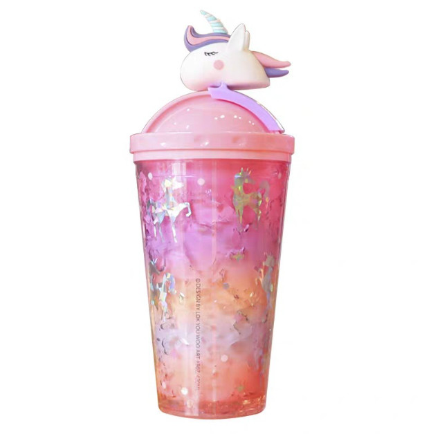 Стакан с трубочкой Единорог 7387 450 мл Оранжевый (4399015) - фото 3