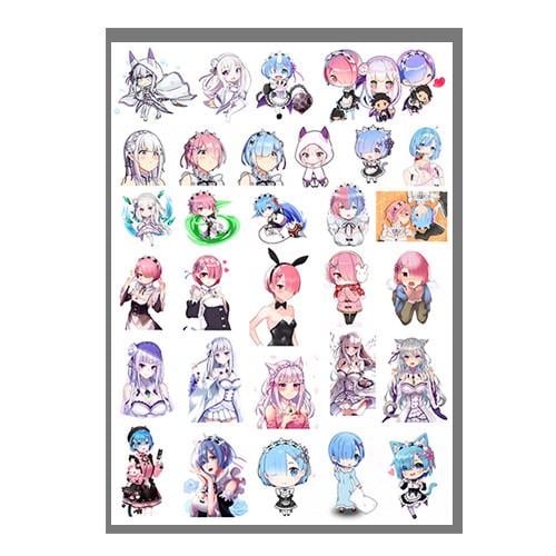 Стикеры наклейки Рем и Рам аниме Жизнь с нуля в альтернативном мире А3 лист (stik_212)