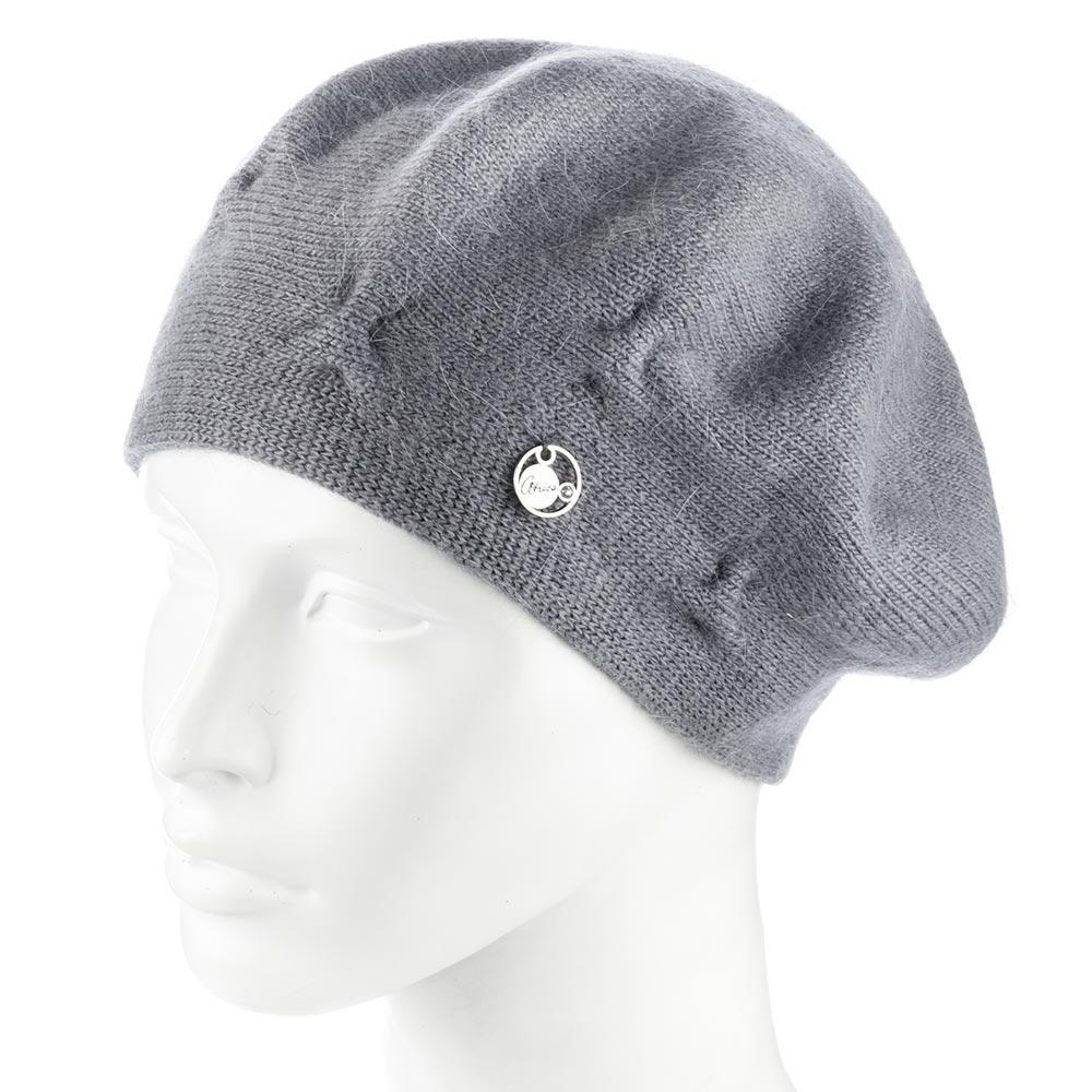 Берет женский ангоровый двойной Atrics WH910 с узором Графитовый