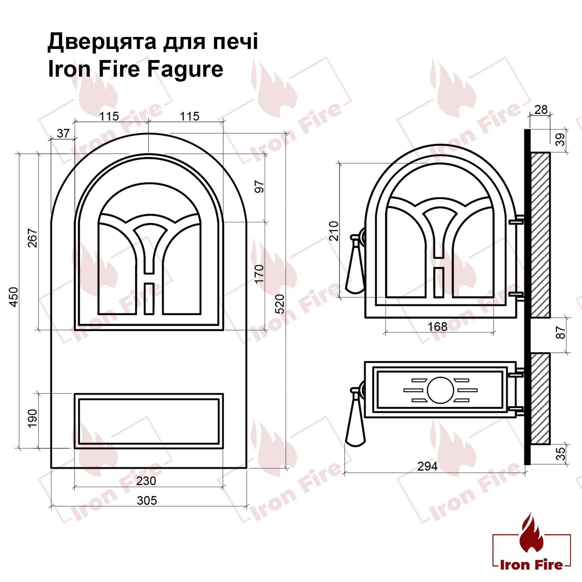 Дверцята для печі Iron Fire Fagure зі склом чавунна 305х520 мм (1123) - фото 10