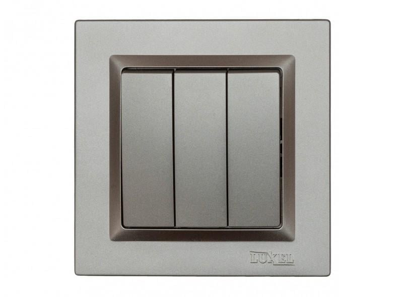 Выключатель трехклавишный Luxel JAZZ 9713+9313 с кремовым механизмом Графитовый (27552341)