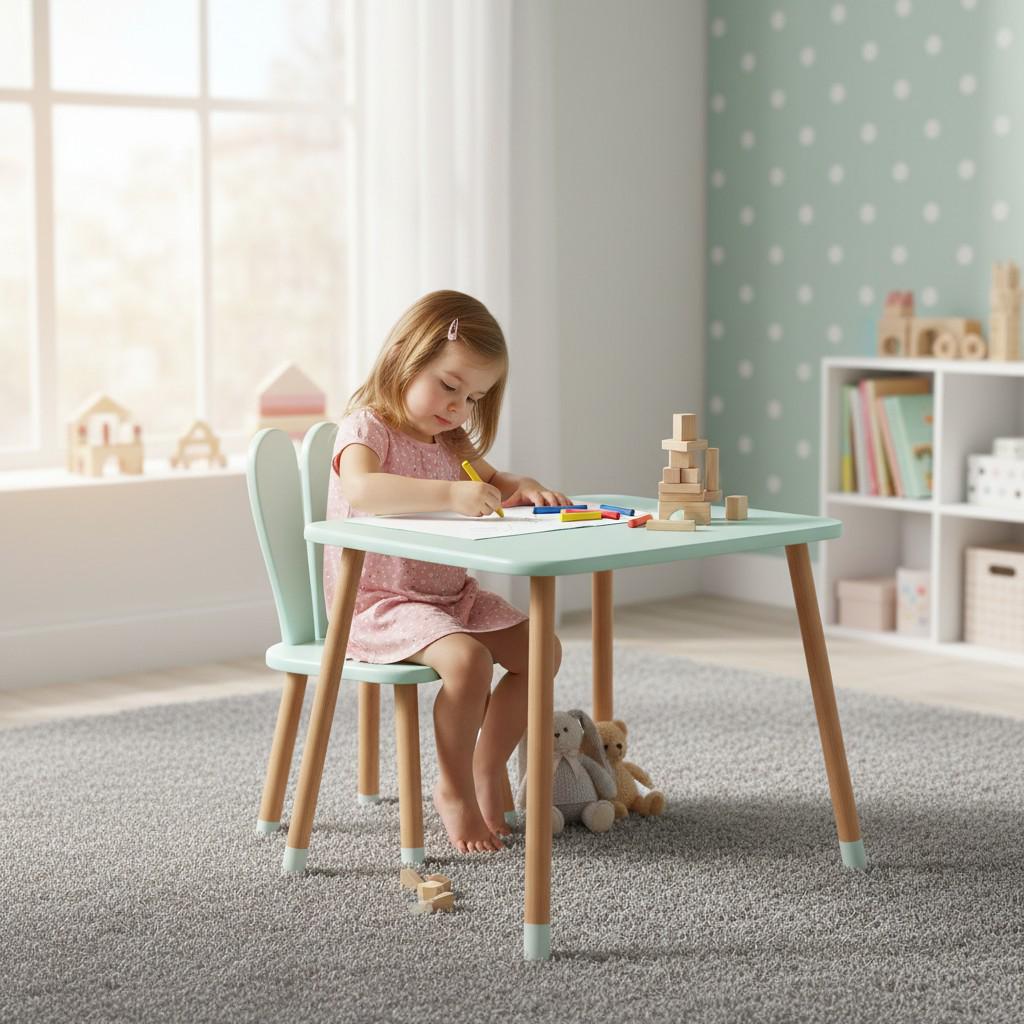 Стол детский Bambi с одним стульчиком ушки 60х60 см 04-025B Мятный