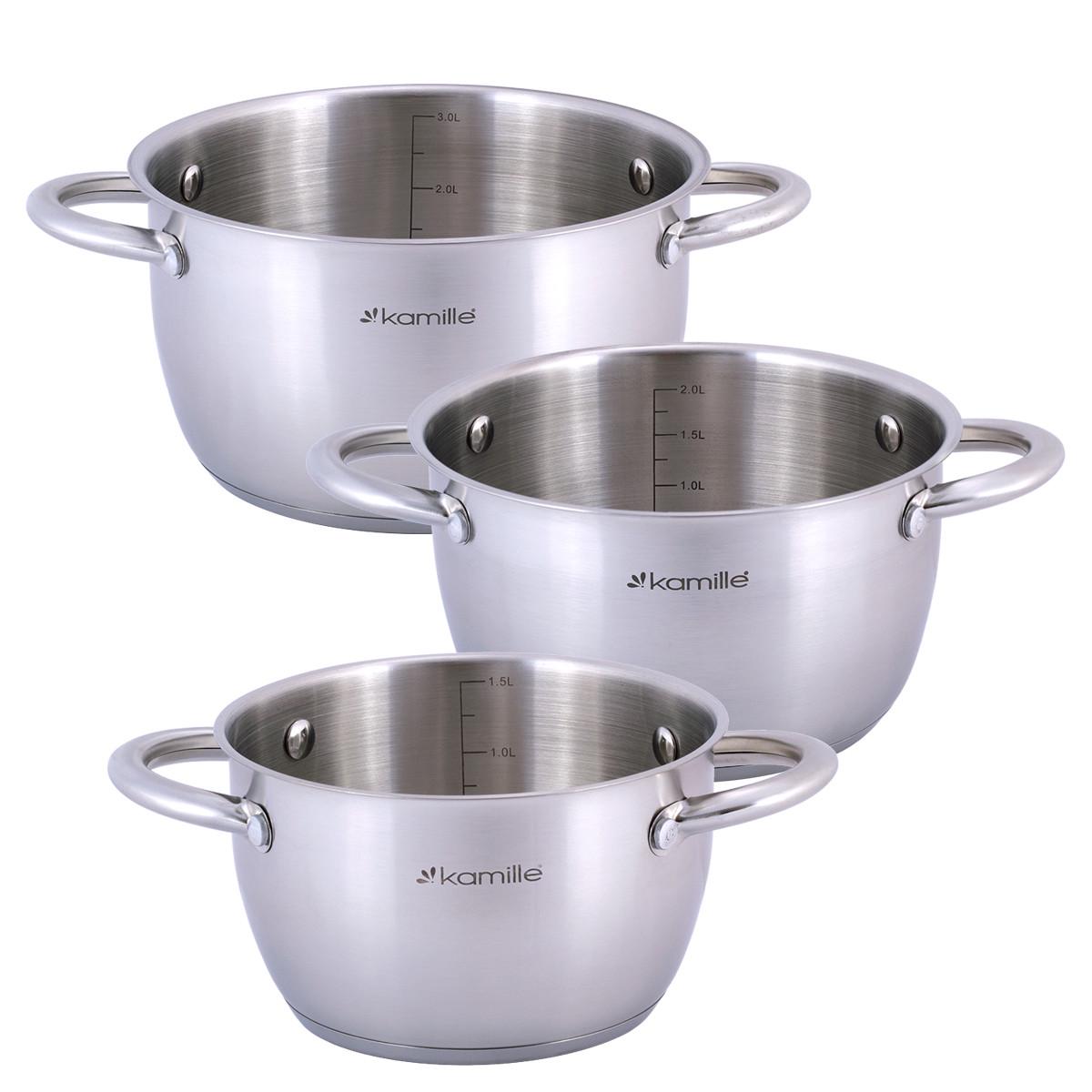 Набір каструль із кришками Kamille КМ-4905 із нержавіючої сталі з 6 предметів Сталевий (150-84-4905) - фото 5 Набір каструль із кришками Kamille КМ-4905 із нержавіючої сталі з 6 предметів Сталевий (150-84-4905) - фото 5