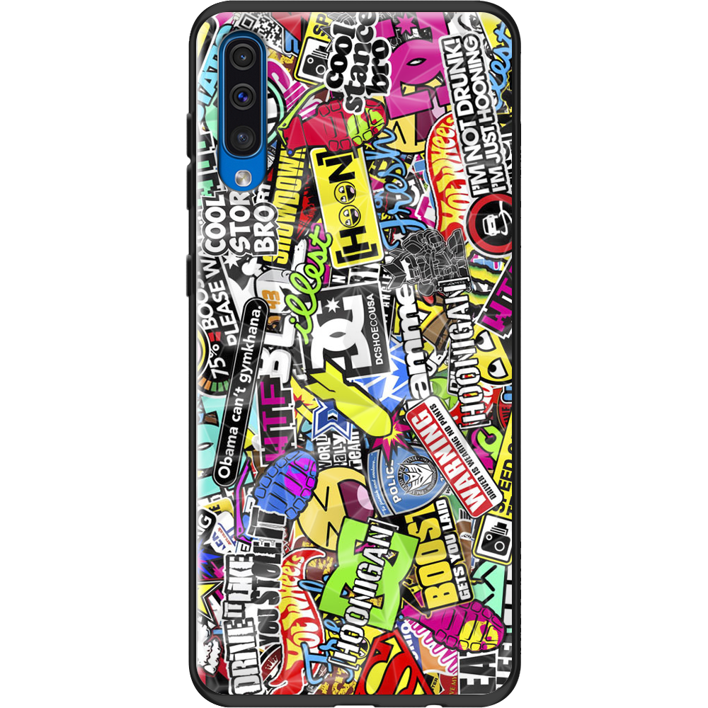 Чохол Boxface Samsung A505 Galaxy A50 Multicolored Inscriptions Чорний силікон із призмою(36417-up880-37862)