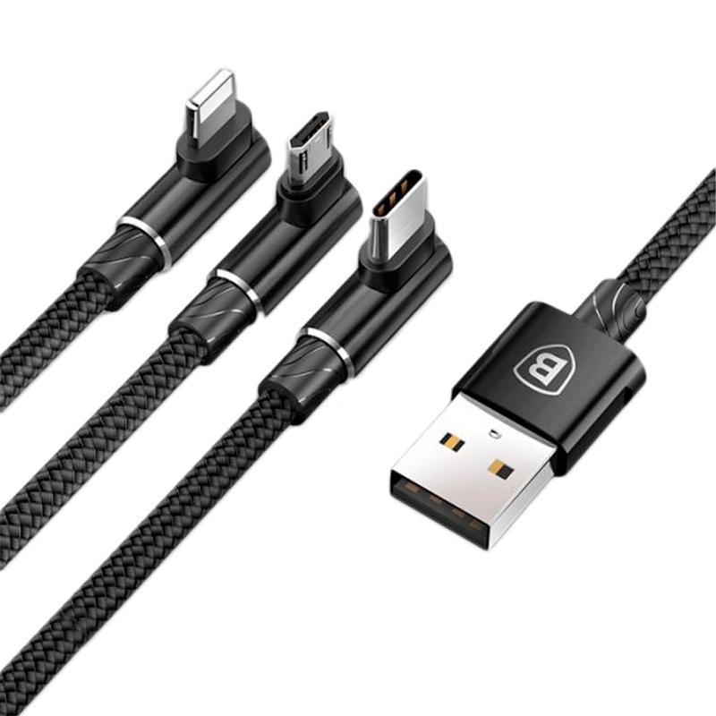 Кабель Baseus CAMLT-WZ01 MVP Mobile Game Cable USB to Type-C/Lightning/MicroUSB 3,5A 1,2 м Black