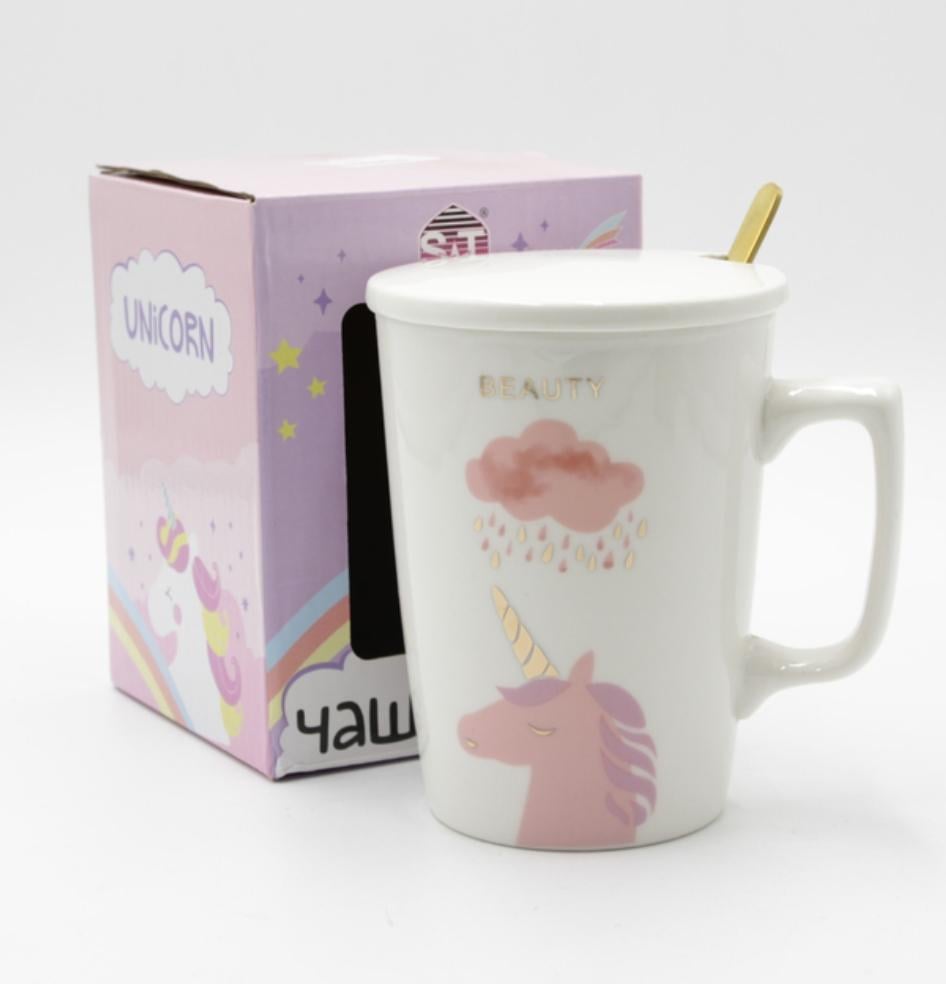 Чашка SNT 20627-P Unicorn керамика с крышкой и ложкой 400 мл (21065055) - фото 1