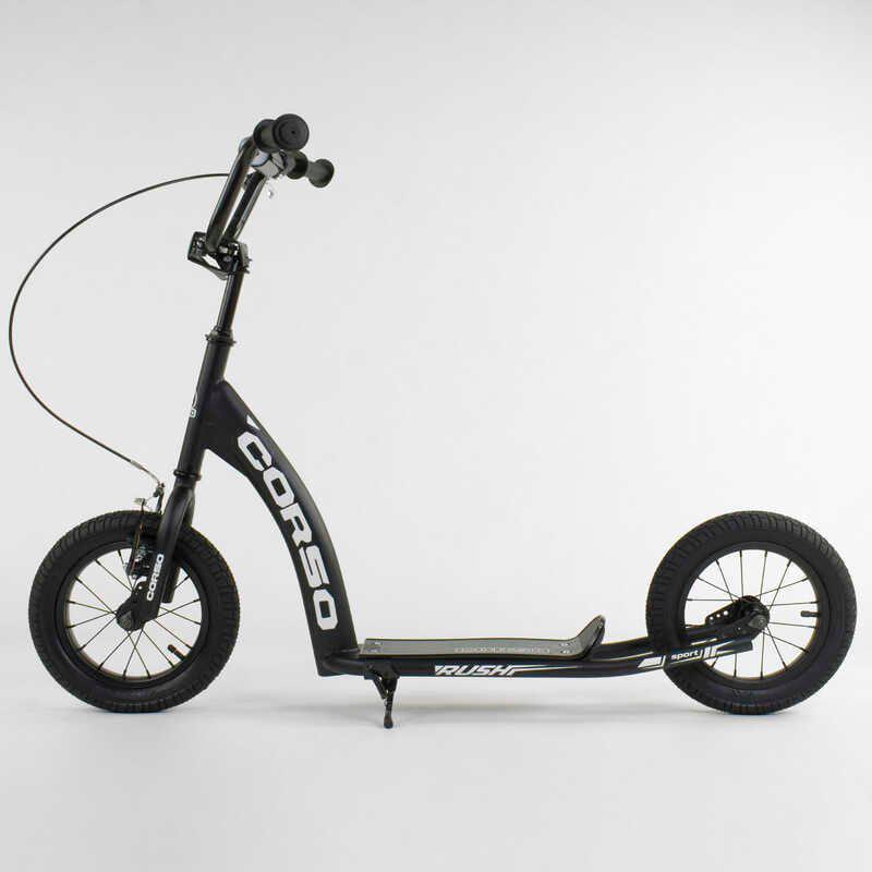 Самокат детский Corso надувные колеса 12" ручной передний тормоз Black (86792) - фото 9 Самокат детский Corso надувные колеса 12" ручной передний тормоз Black (86792) - фото 9