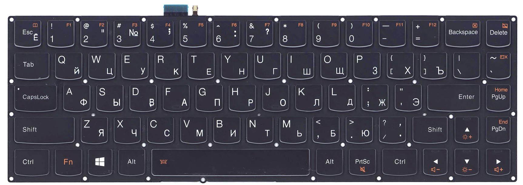 Клавиатура для ноутбука Lenovo IdeaPad Yoga 3 pro 13 с подсветкой Light No Frame Black