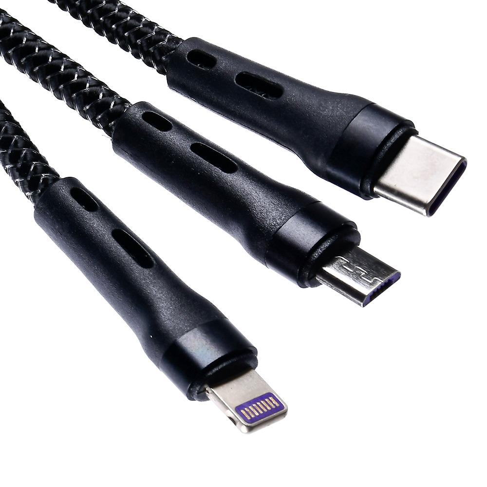 Кабель GTL 3in1 Type-C to Lightning/Micro/Type-C PD 200W 1,2 м (WL-1442) - фото 2 Кабель GTL 3in1 Type-C to Lightning/Micro/Type-C PD 200W 1,2 м (WL-1442) - фото 2